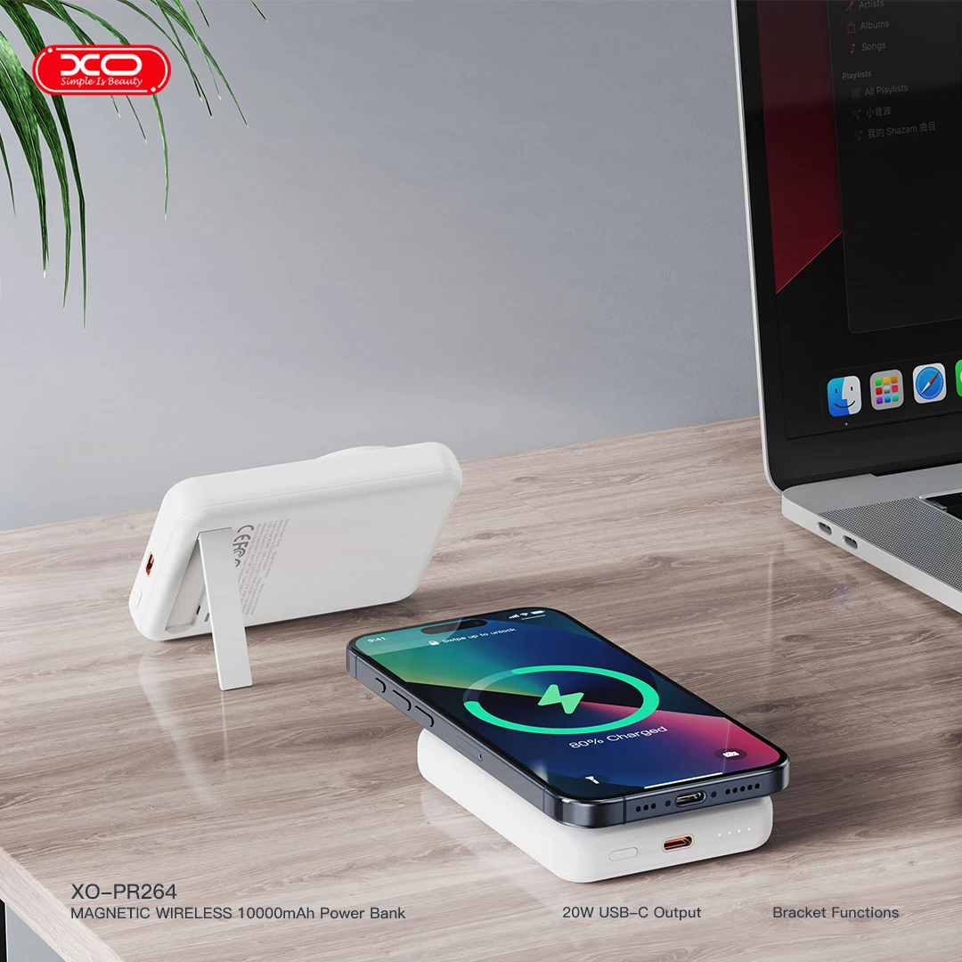 PR264 Magnetic 15W wireless charging + PD20W fast charging power bank with a holder 10000mAh