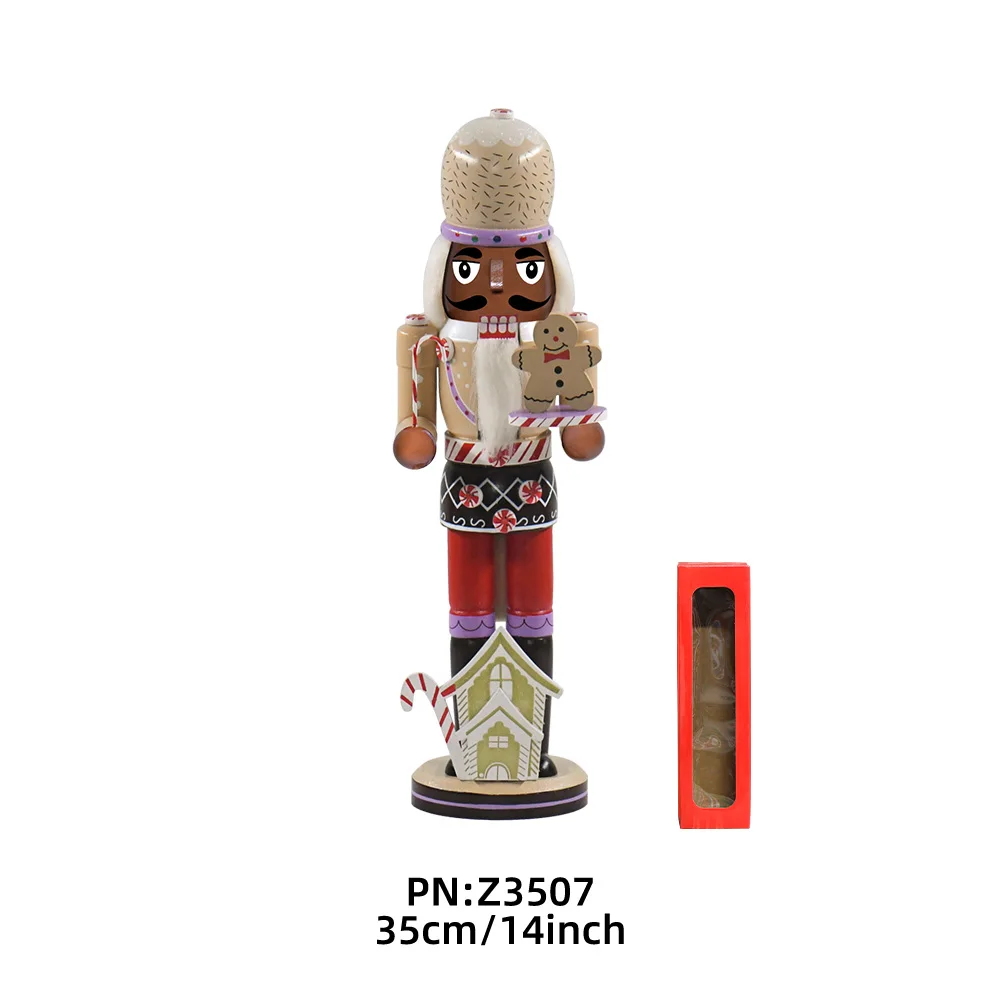 Customized Nutcracker Puppet 35CM Painted Doll Christmas Table Ornaments Wooden Gingerbread Nutcracker For Festival