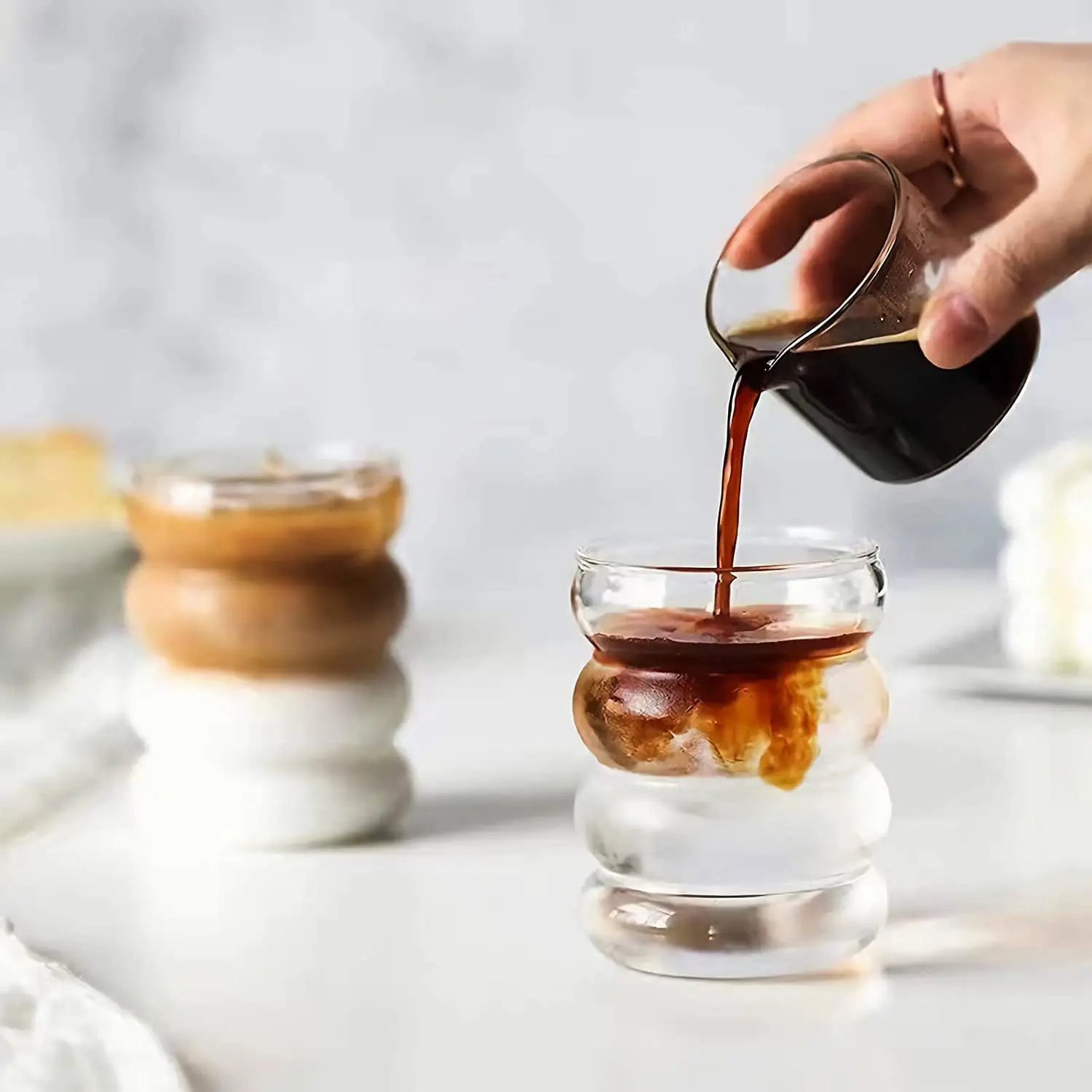 Single Spiral Layer Corrugated Creative Beverage Tumble Glassware High Borosilicate Caterpillar Glass Cup Set