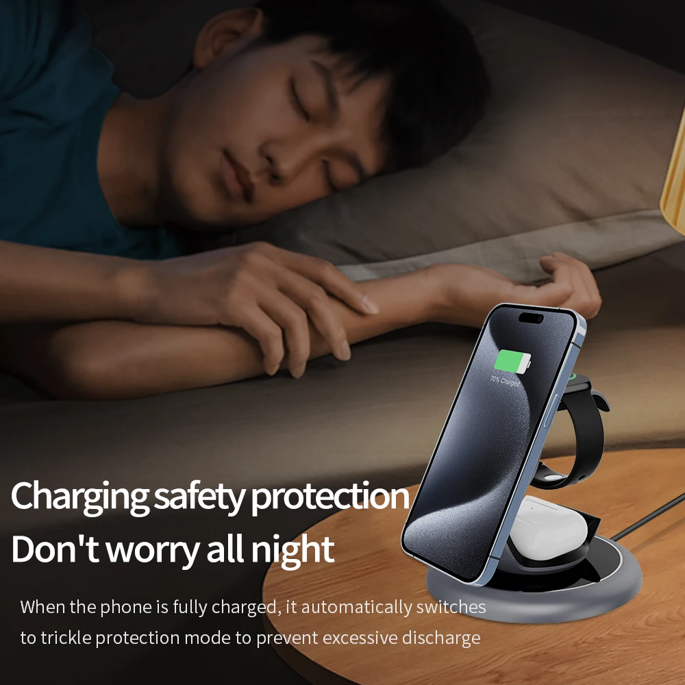 New Mobile Phone Holder 15W Fast Watch Earphone Station Custom Logo Qi Multifunctional Strong Magnetic 3 in 1 Wireless Charger