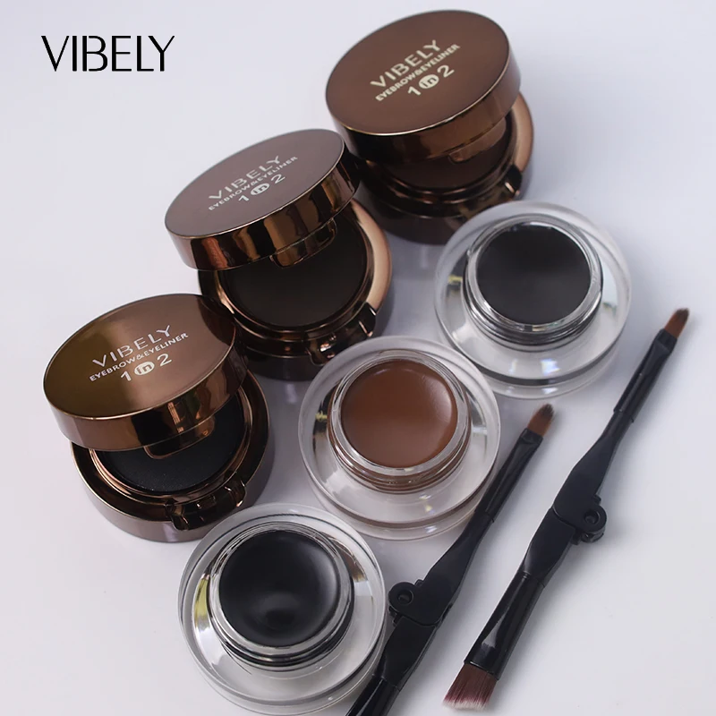 High Pigment Vegan 2 in 1 Eyebrow Powder Eyeliner Lasting Tinted 3D Eye Brow Enhancers Eyeliner Gel With Brush