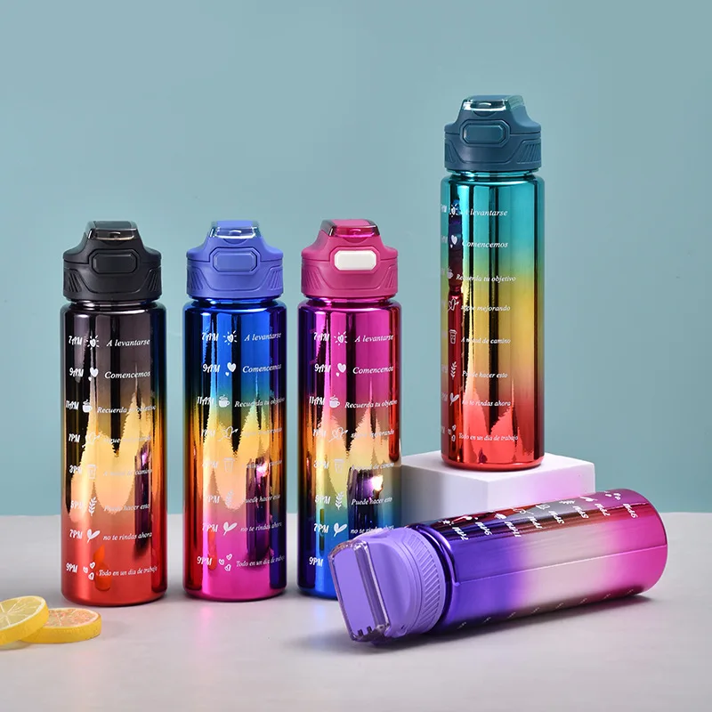 New cross-border large cup set small cup straw plastic kettle large capacity electroplating gradient color bouncing water cup
