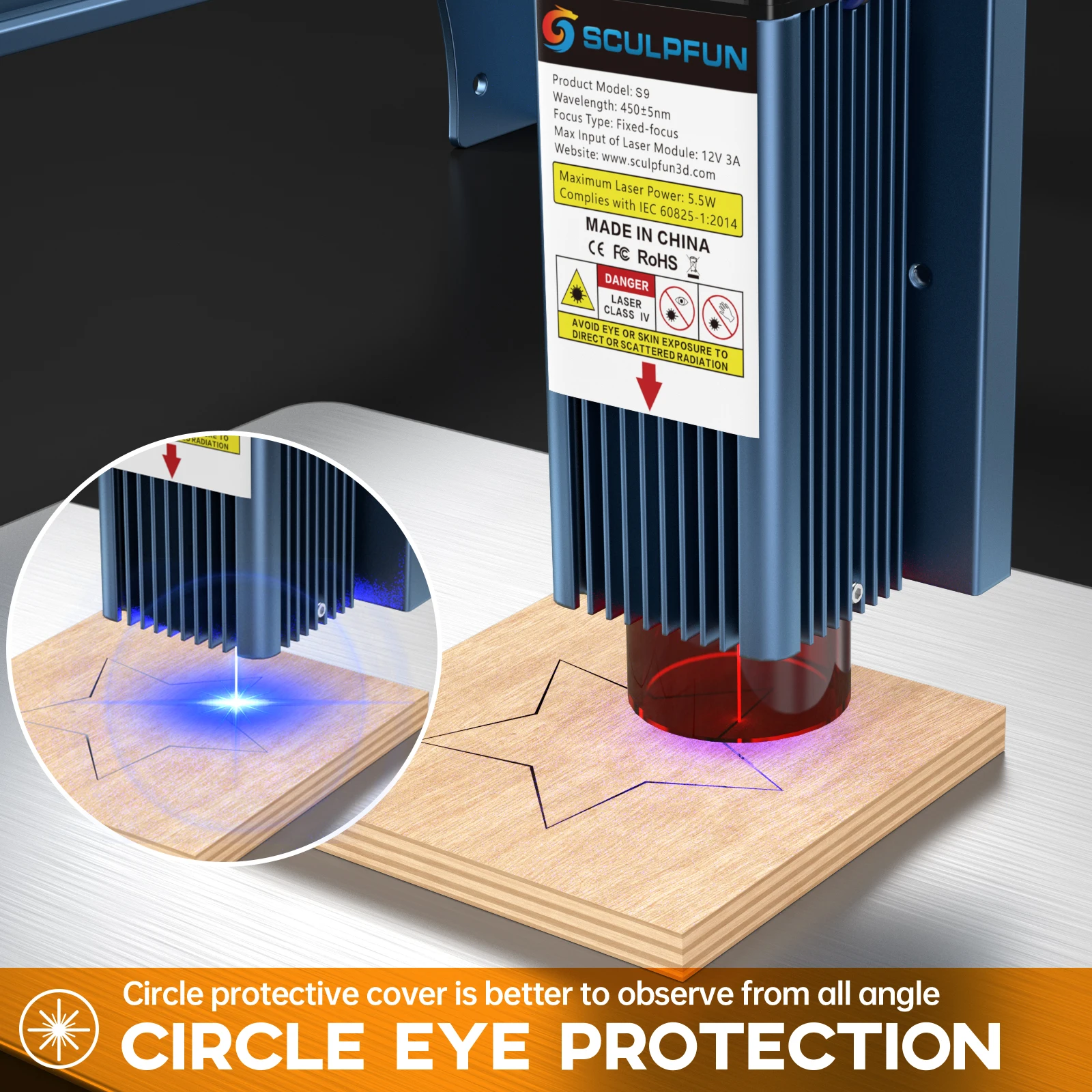 SCULPFUN S9 90w Effect High Precision Small Business Co2 Laser Carving Engraving and Cutting Machine