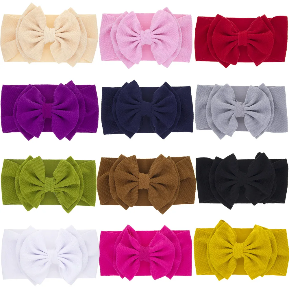 Aliexpress hot selling Soft Rib Fabric bowknot hair accessories for children  pure color baby hairband kids multi color headband