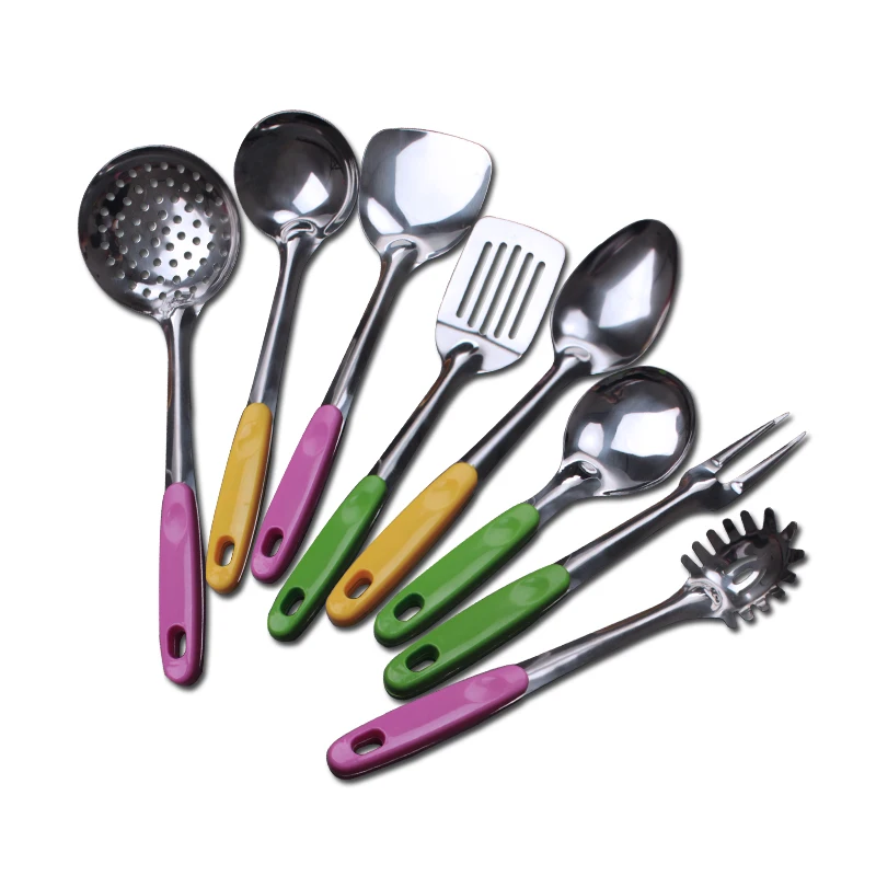 Hot Sale Kitchen Utensil Set Plastic Handle Stainless Steel Kitchenware Cooking Tools Christmas Gift