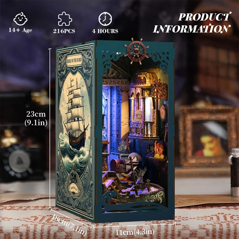 Eco-friendly seabed story book nook city UV printing custom LED light 3D wooden puzzle book nooks