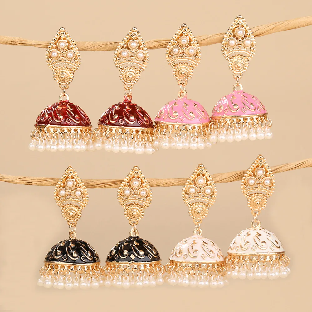 National Fashion 18k Gold Plated Indian bell Pearl Earrings Jhumki Jhumka Earring Set Traditional Jewellery