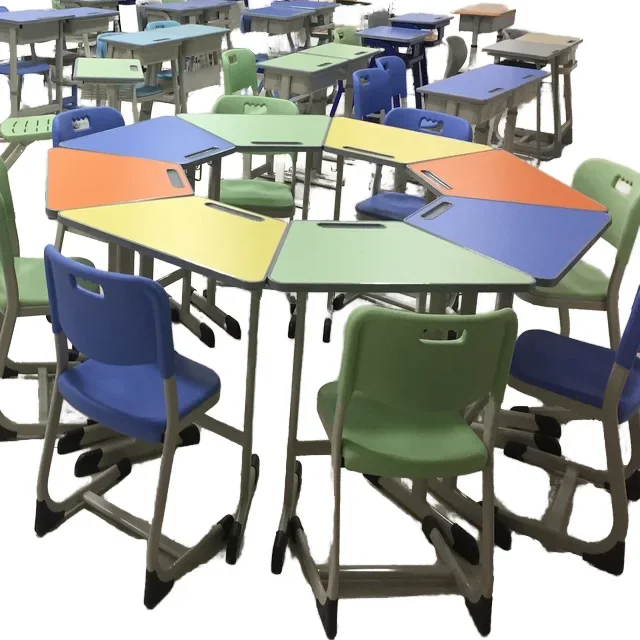Circular Combination School Furniture Desks and Student Chairs for Classroom Use