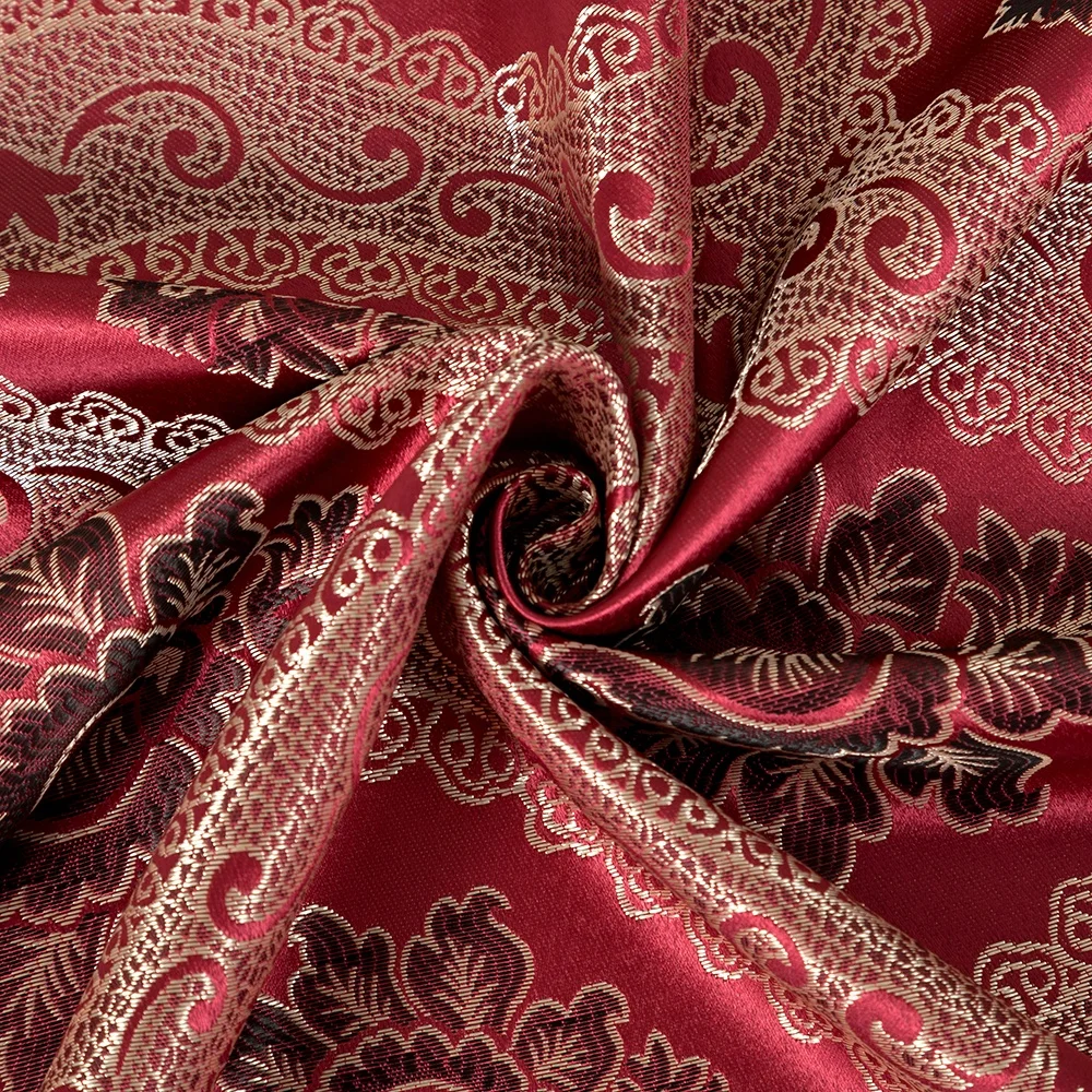 2020 New arrival luxury jacquard curtain for the living room ring top gold burgundy floral home curtain factory Zucchi