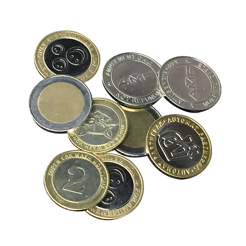 Wholesale Custom Silver Metal Arcade Game Machine Silver Coins Token For Board Pusher Gold Token Game Coin Washing Machines