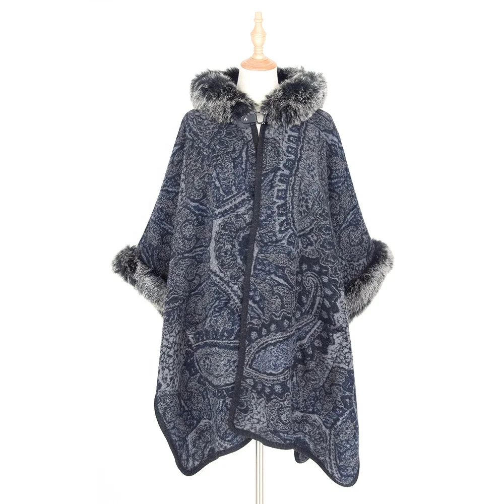 
Factory Cheap Price Rabbit Fur Other Shawls Plus Size Hooded Cloak Scarf With Fur Collar For Women 