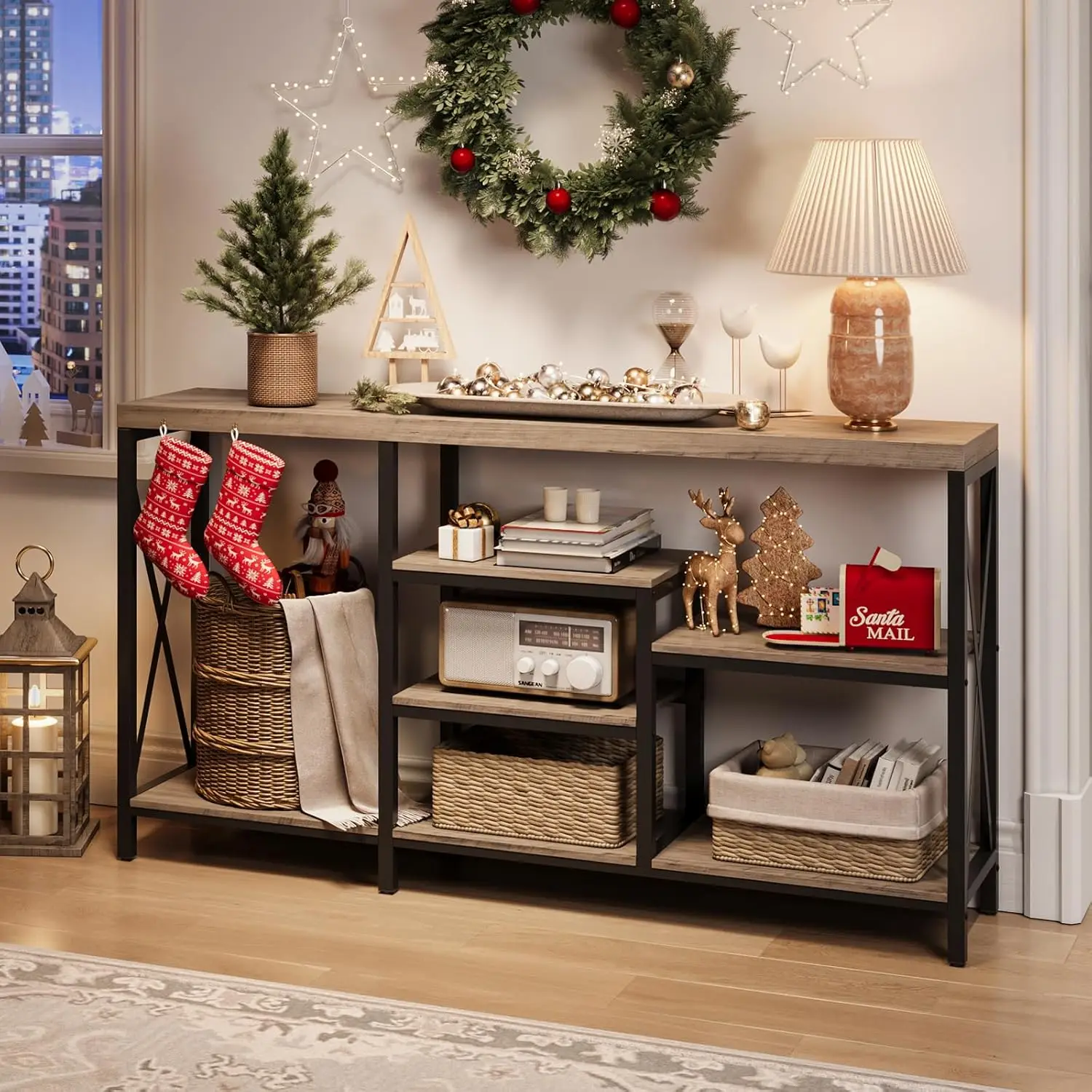 Entryway Hallway Bookshelf Storage Shelves Living Room Couch Industrial Style Grey Narrow Sofa Table Console Tables