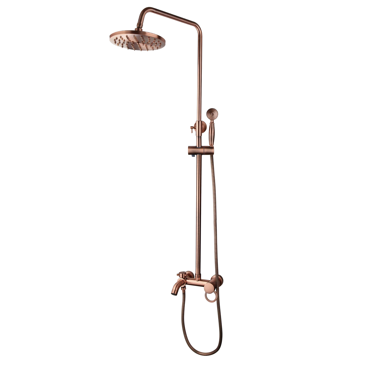 8 Inch Antique Copper Shower Faucet Wall Mounted Set Bathroom Rainfall Handheld Spray