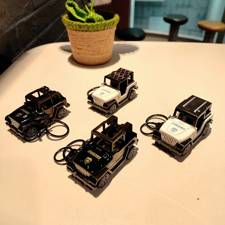 Net red alloy return Jeep police pendant mini car model key chain claw machine small gift  keychain