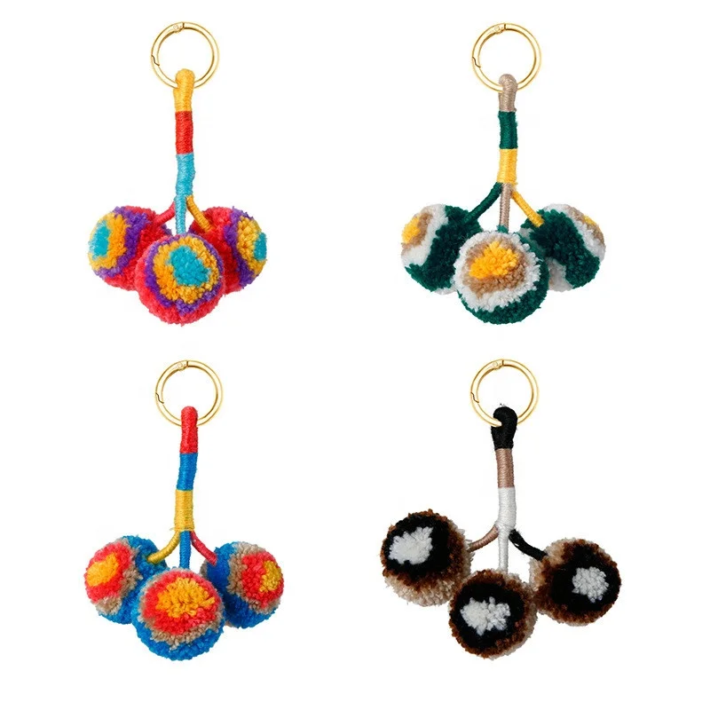 2023 New Rainbow Handmade Woven Pom Poms Lady Keychain Boho Charm Keyring Bag Charms Ornaments Key Ring Pompom Pendant