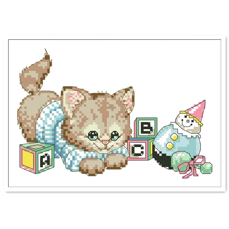 
 Набор для вышивки крестиком DPD022 с изображением кошек, белые тканевые принадлежности для рукоделия «сделай сам», 18 карат, 14 карат, 11 карат, без рисунка  