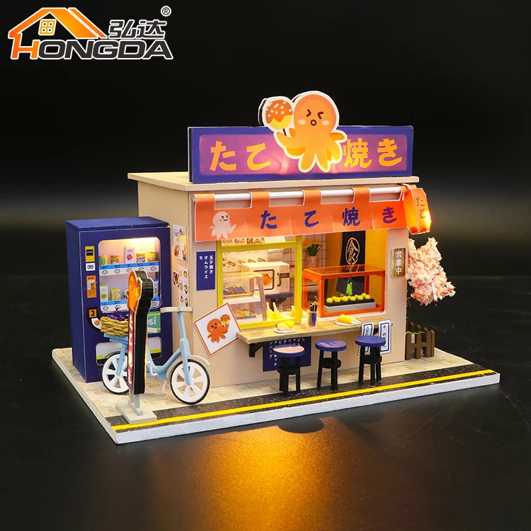 Hongda Hot Sale Mini Wooden Doll House Japanese style Dollhouse MIniature Dollhouse Kit with light