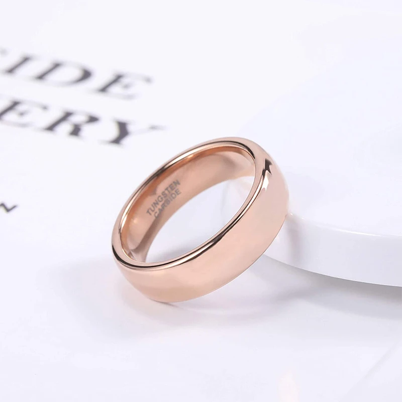 Custom ODM 2mm 4mm 6mm 8mm Domed Engagement Wedding Band Comfort Fit 585 Rose Gold Plated Tungsten Carbide Rings