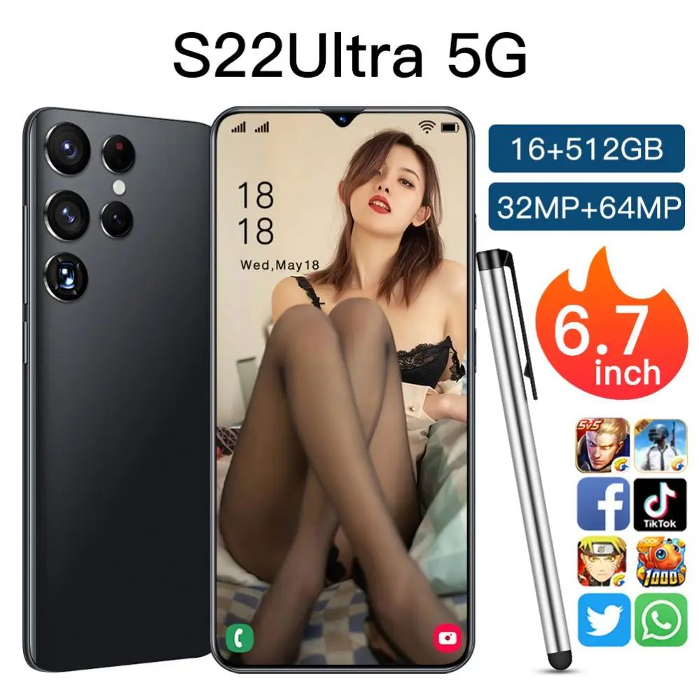 Free shipping S22+5G jio phone 3 mobile 1500 4 sim 512GB mobile phone screen smartphone
