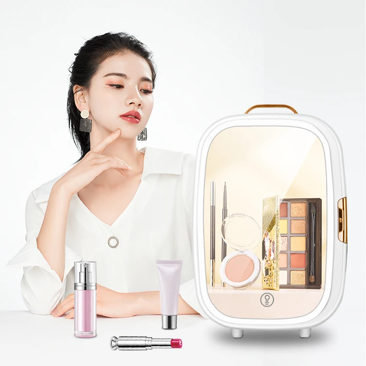 
 Портативный на заказ макияж стеклянная дверь мини холодильник красота зеркало холодильник для косметики  