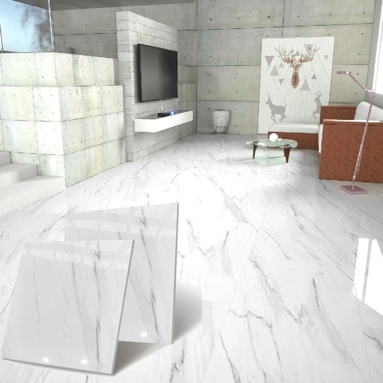 luxury building unbreakable full body polished porcelain tiling white marble look floor tiles with 600*600mm for interior