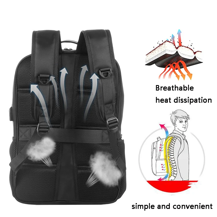 wholesale black backpack with solar charger solar energy charging backpack solar powered Hiking Powered Rechargeable Backpack