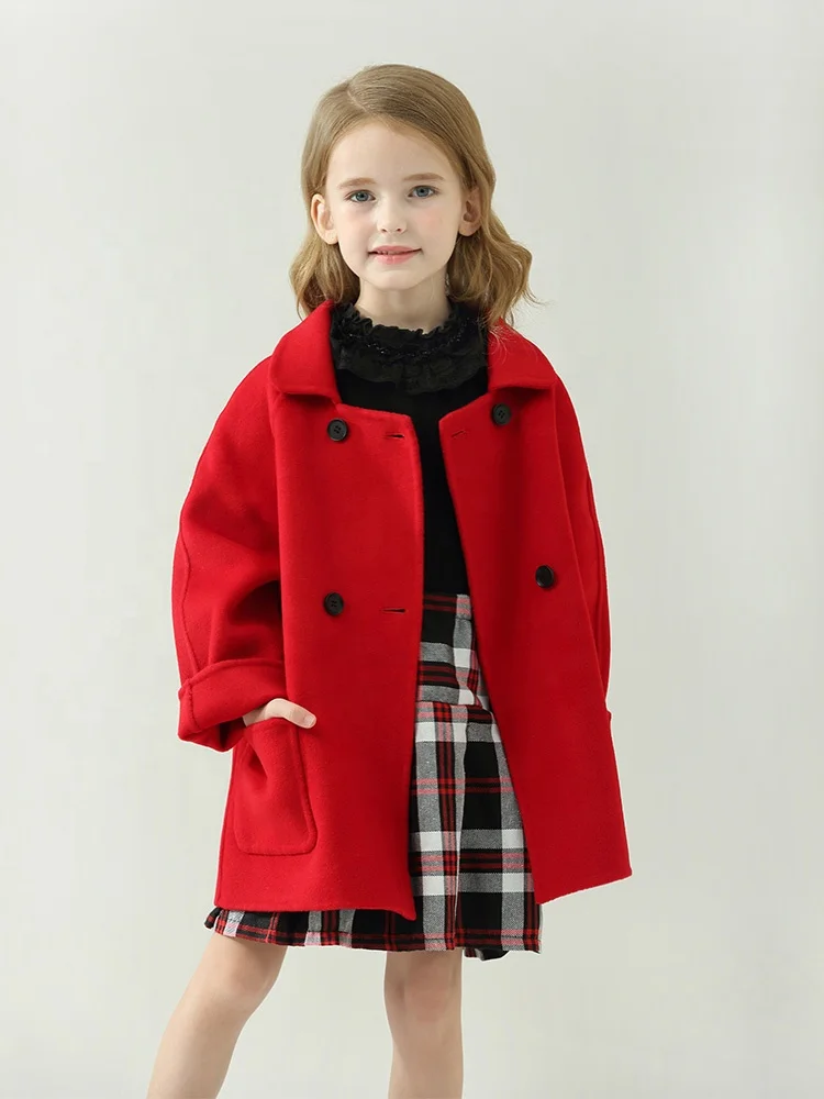 Classic Double Breasted Child Cashmere Coats Winter Wool Trench Coat For Kids
