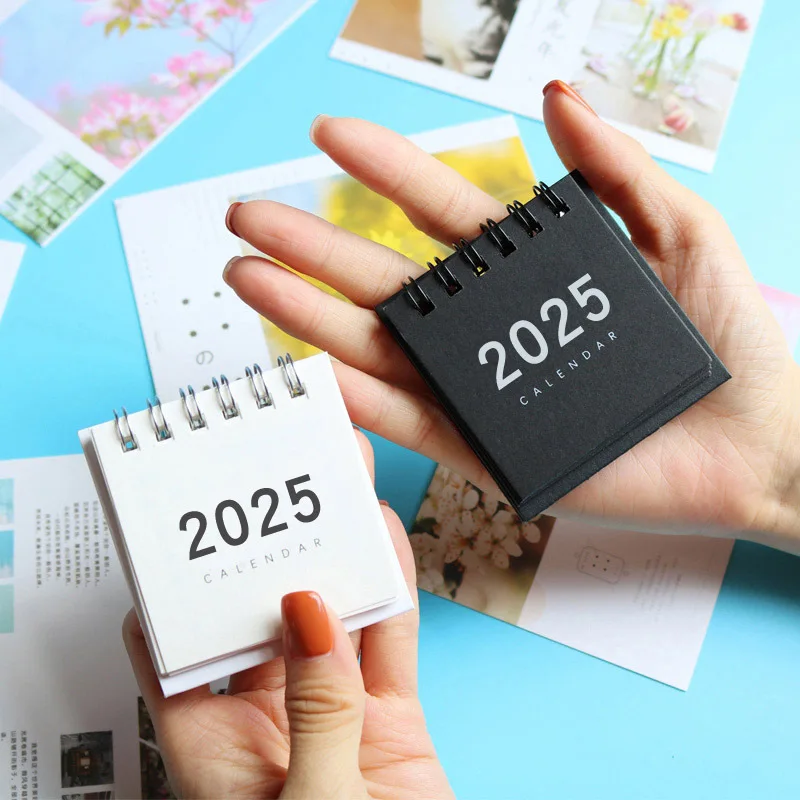 Factory Custom Printing Calendar Embossing Art Paper Office 2025 New Style Mini Small Desk Calendar With Metal Coils