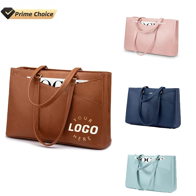 BSCI Custom 2024 New Fashion Classic Designer Leather Computer Hand Bag Ladies Large Capacity 15.6 Inch Laptop Tote Bag