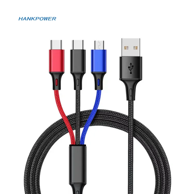 OEM Factory Nylon Braided 3ft 6ft 10ft 3 in 1 USB Charger Cable Micro 8pin Type C Fast Charging Cable For Mobile Phone