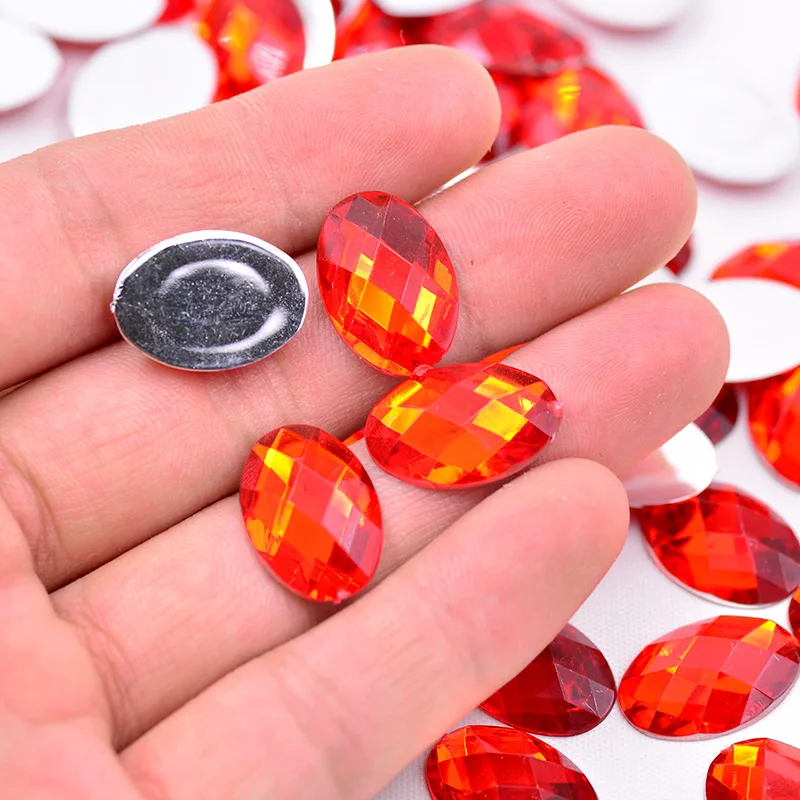 13*18mm Red Color Oval Fancy Crystal Stones Flatback Acrylic Gems Glue On Rhinestones For DIY Clothes Jewelry Crafts