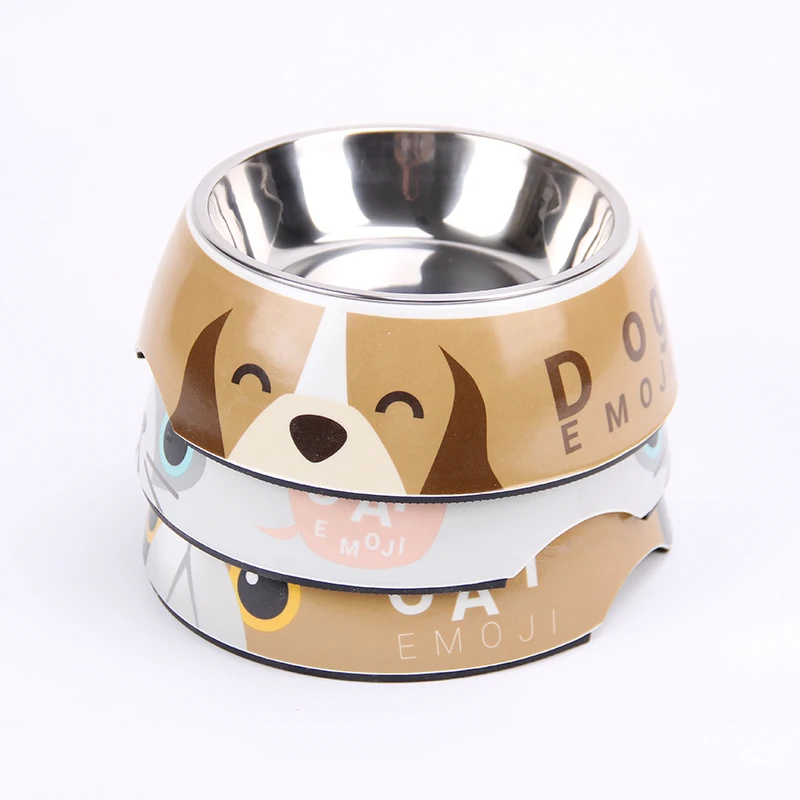 New design pet supplies bowl stainless steel double pet bowls dog food water feeder melamine round salad bowl