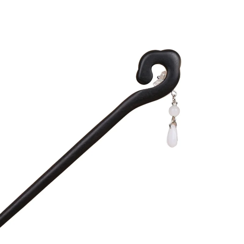 Baiyiyuan Hanfu Hairpins Sandalwood Jade Beads Chains Decorative Chinese Hair Stick Wood