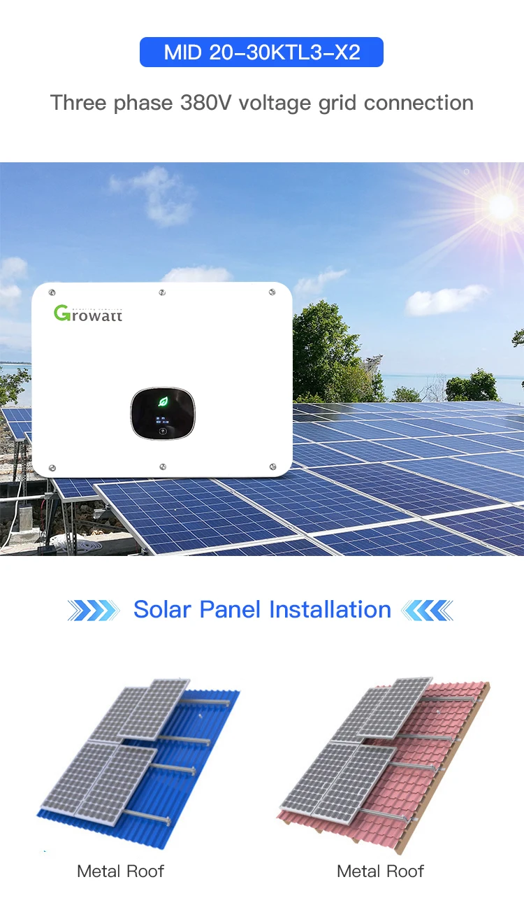 Roof Installation 50kw Solar Power System Growatt Inverters PV Solar Panel System 100kw 200kw 300kw 500kw On Grid