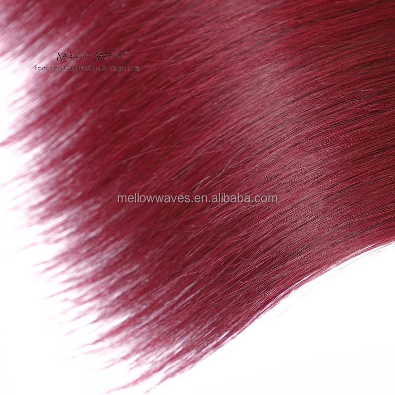 Mellow Waves  12A Brazilian Virgin Hair 99j Burgundy Straight Hair Weaves Red Wine Color 100% Unprocessed Human Hair Weft Weaves