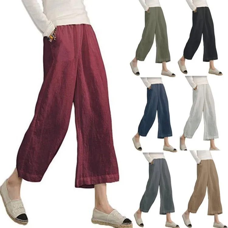 2024 straight casual baggy pants trousers Cotton and hemp loose casual wide leg pant for womenwomen