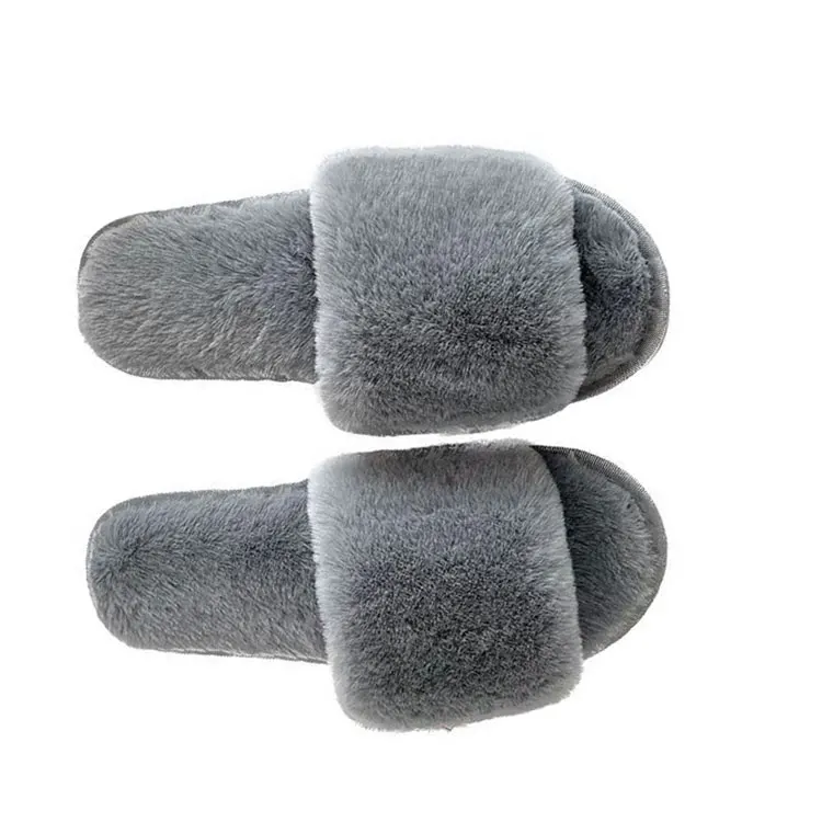 2024 High Quality Warm Faux Fluffy Slipper Ladies One Strap Soft Plush Furry Female Open Toe Shoes Nice-Looking Fashion Slippers