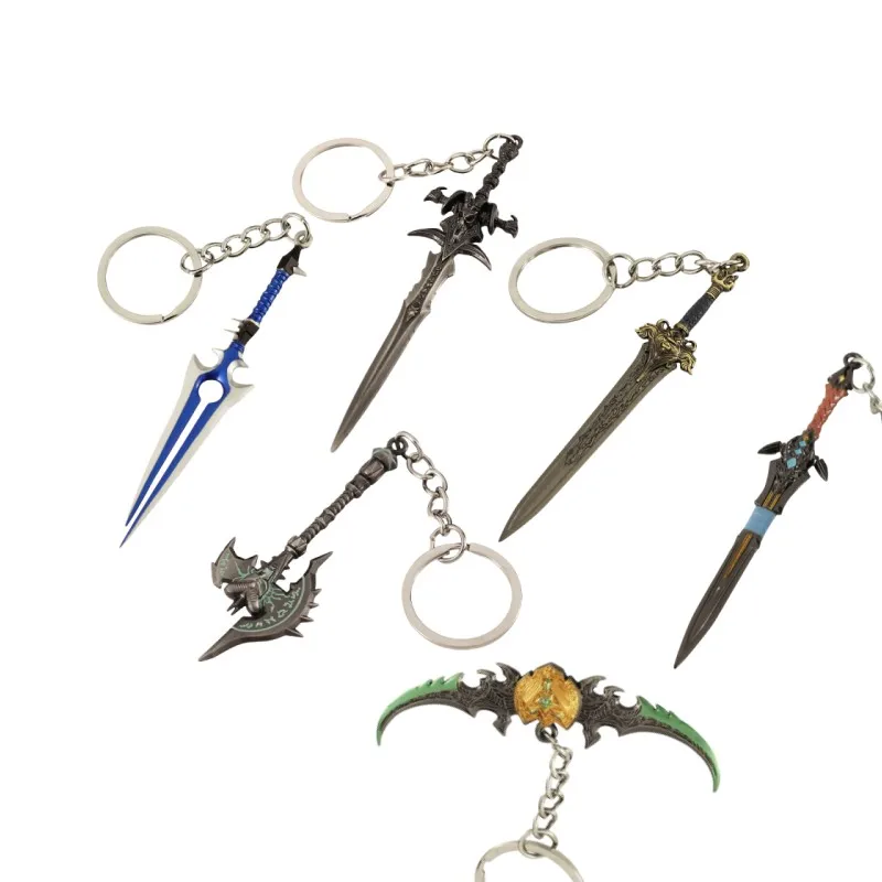 Game WO Frostmourn Sword Ax Key Chain Mini Weapon Pendant Key Holder
