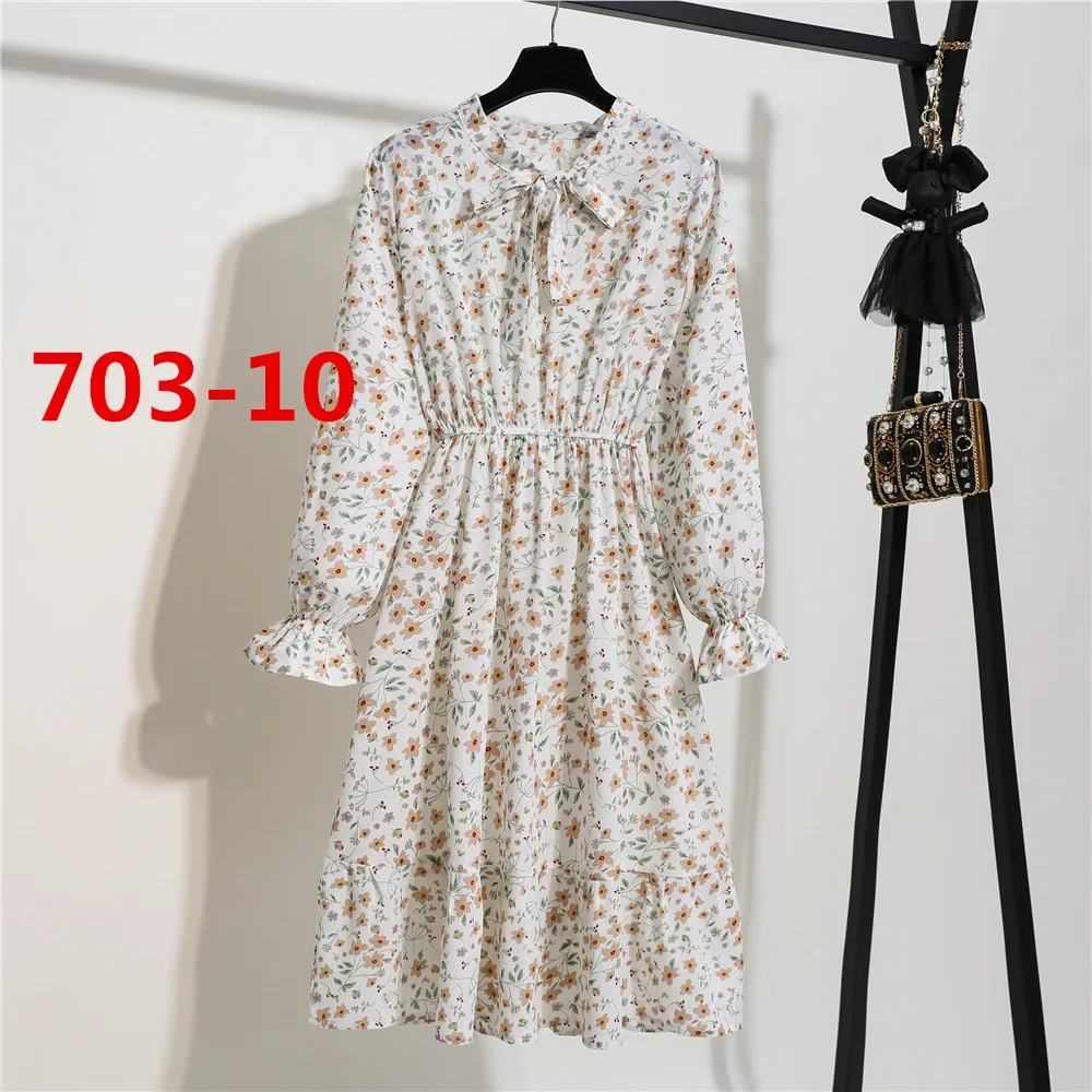 Floral Dress Girls In Stock Chiffon Long Sleeve Bohemian Fitted Waist Pleated Casual Long Dress Wholesale