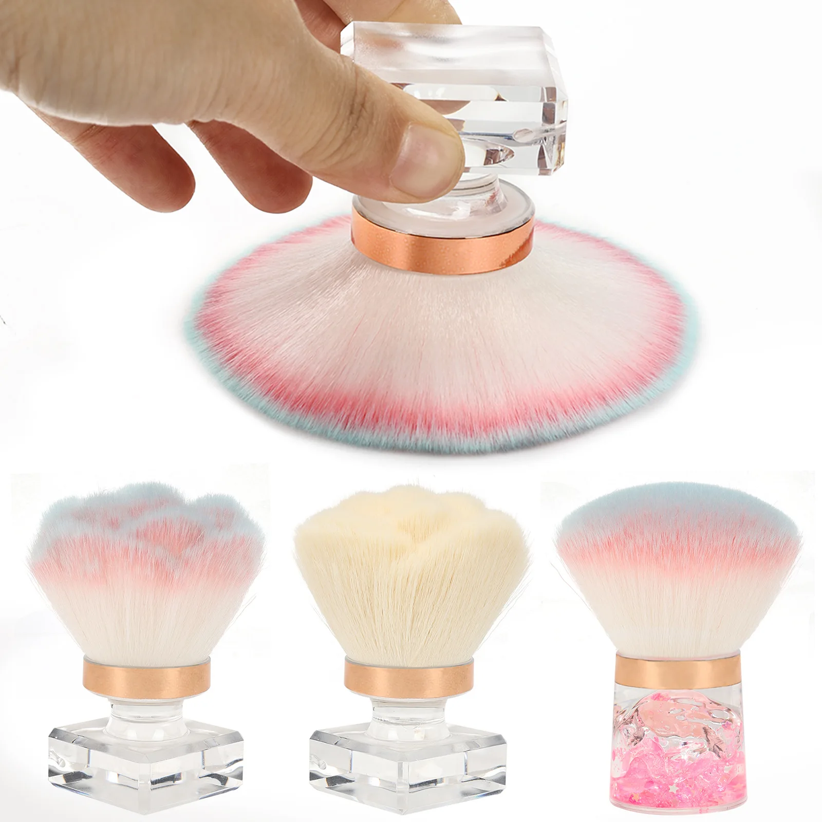 Destly Crytral Nail dust brush luxury powder Nail brush Face Eye Diamond Rhinestone Makeup Brush Rose Head