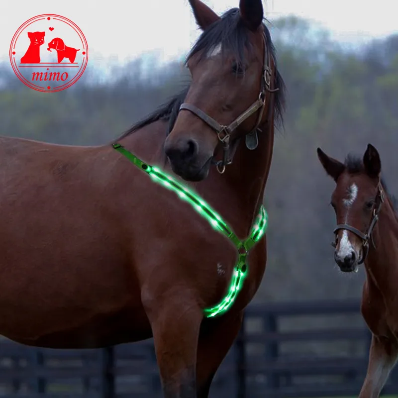 Dual Led Horse Harness Night Visible Colorful Nylon Breastplate Breast Collar Safe Horse Riding Equipment Equestrian