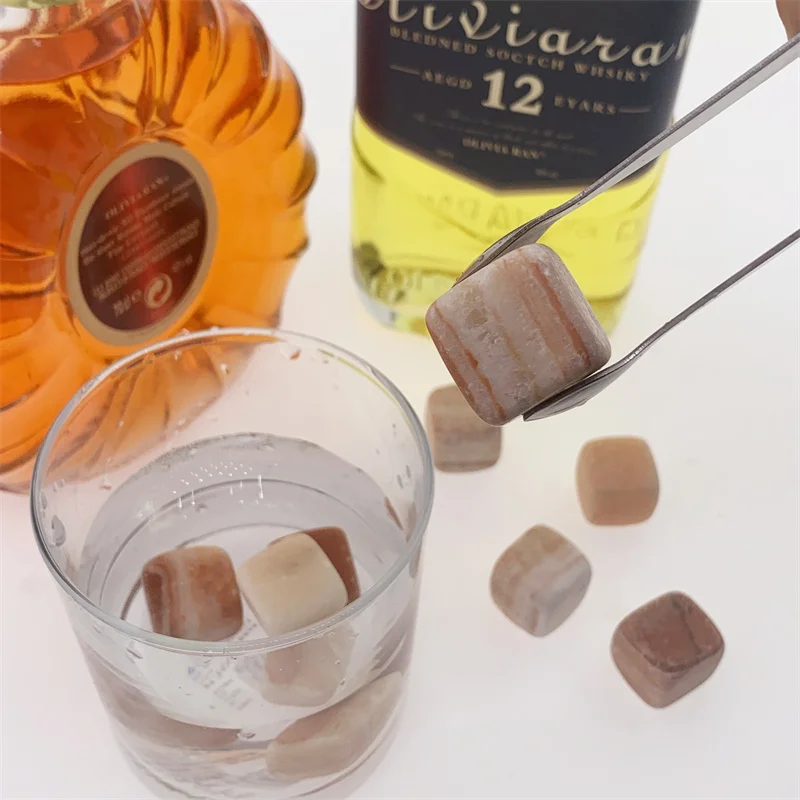 Natural gemstone dice ice cube whiskey stone reusale sipping stone for wine freeze