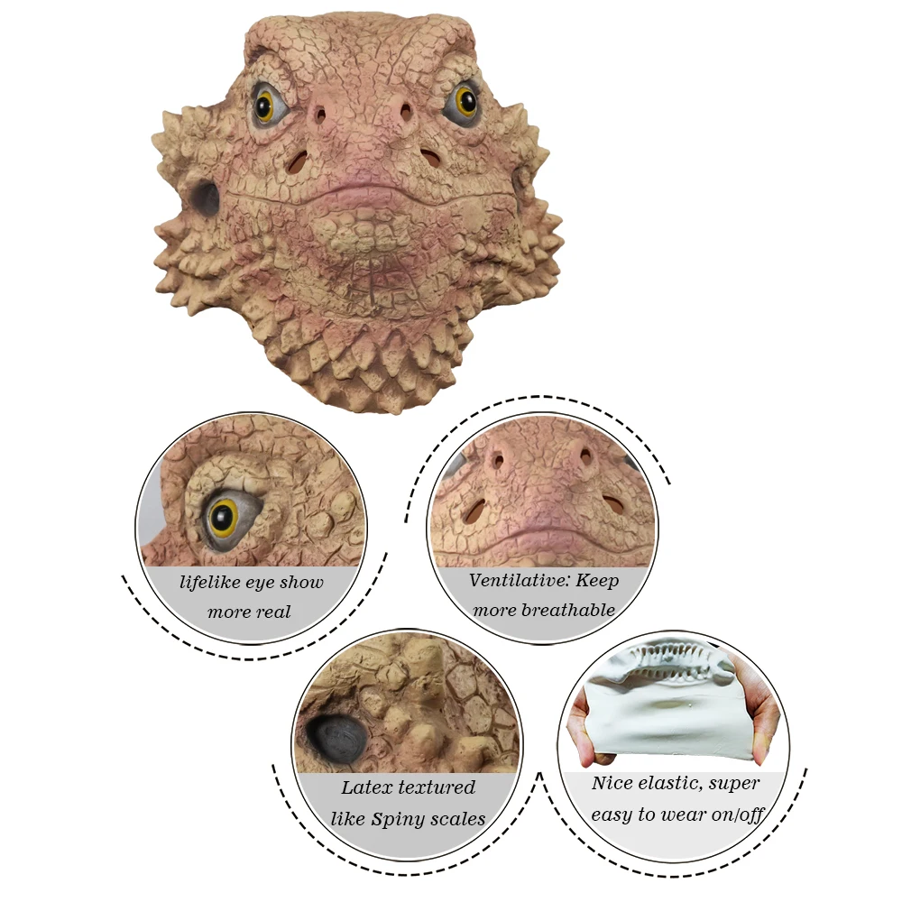 Desert Spiny Lizard Mask Animal Head Mask Halloween Costume Pretend for Adults