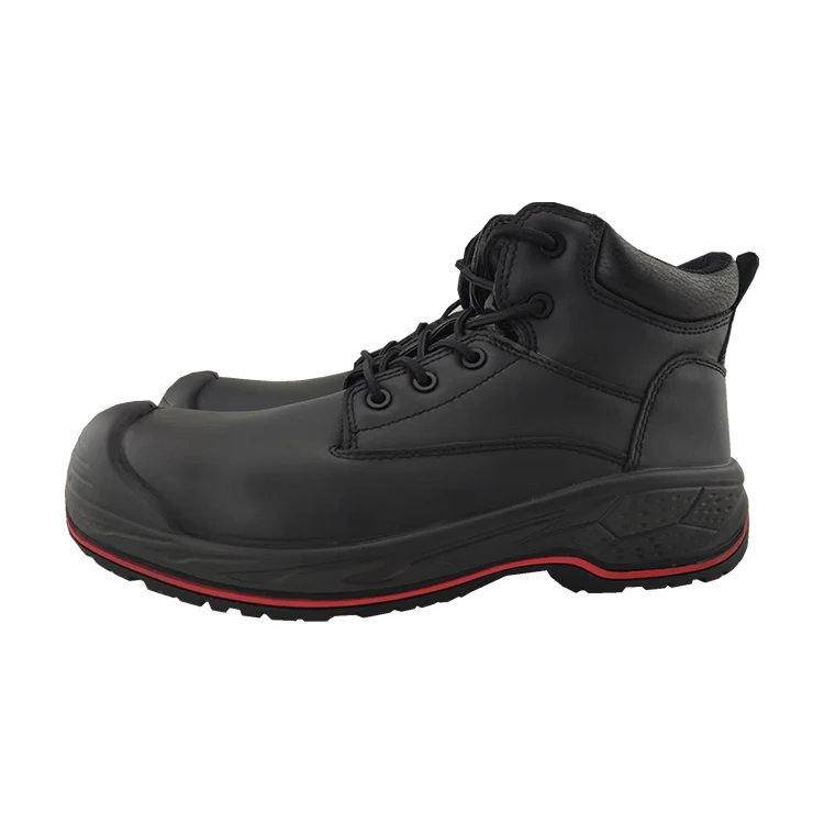 Black Middle Cut Grain Leather Safety Shoes