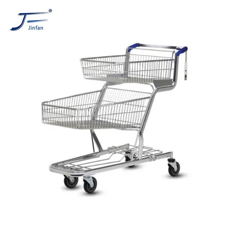 Factory Sale Steel Supermarket double layers cargo handling Gardening shopping trolley for store