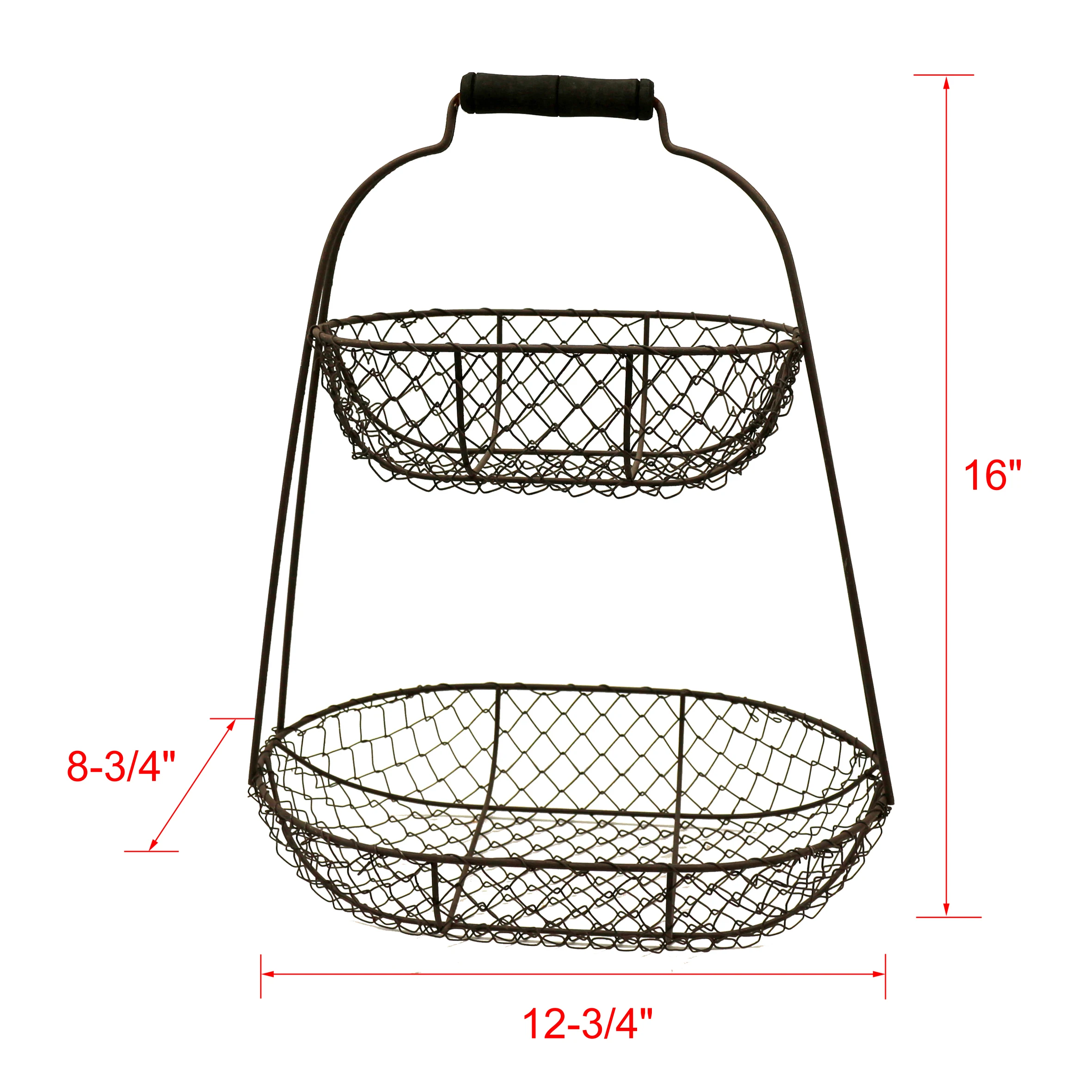 
Rustic Chicken Wire 2 Tier Fruit Basket Metal Gathering Basket with Handle Country Vintage Style Storage Basket. Rusty, 12-3/4 X 