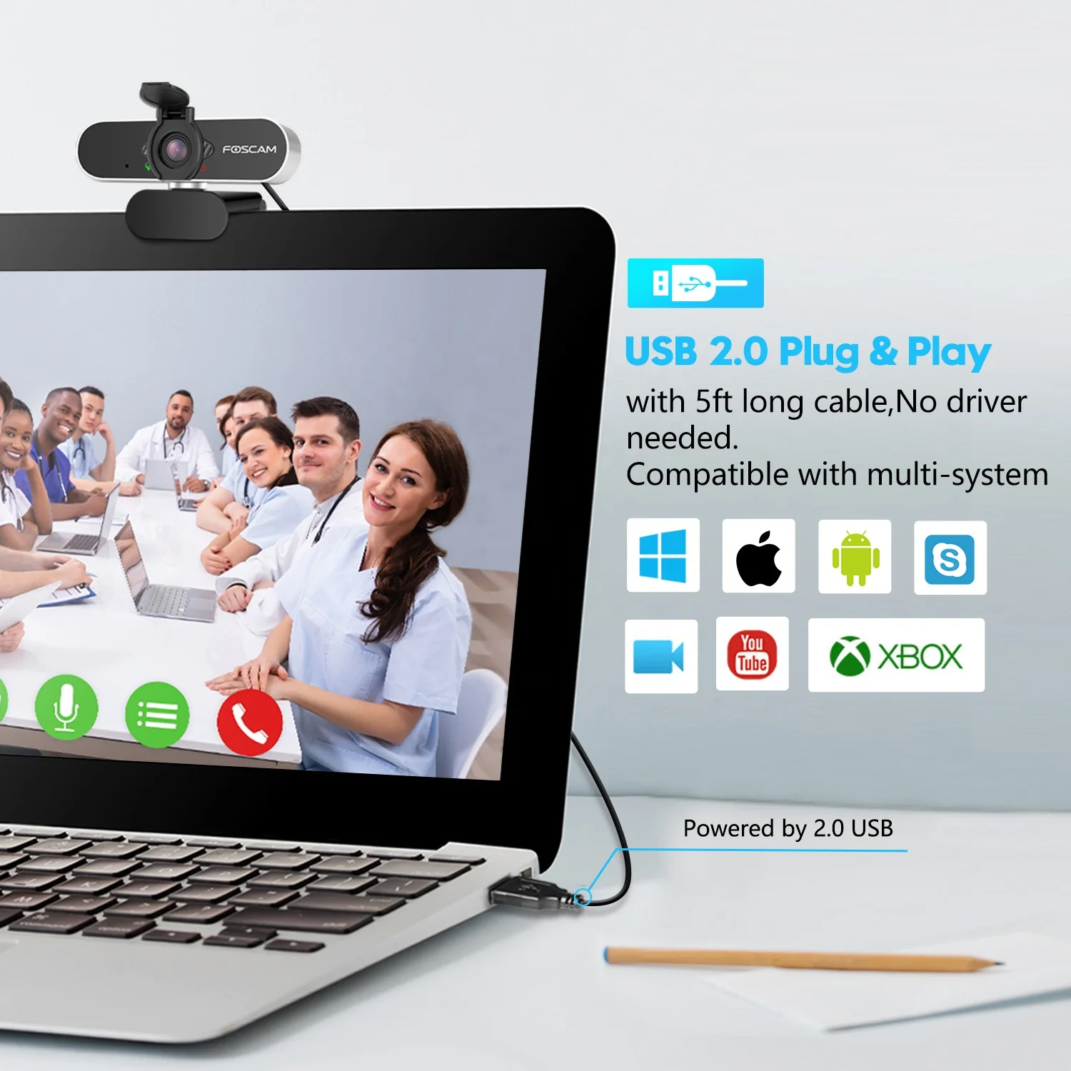  USB веб-камера Foscam 1080p для ноутбука или настольного компьютера общения с посторонними людьми помощью