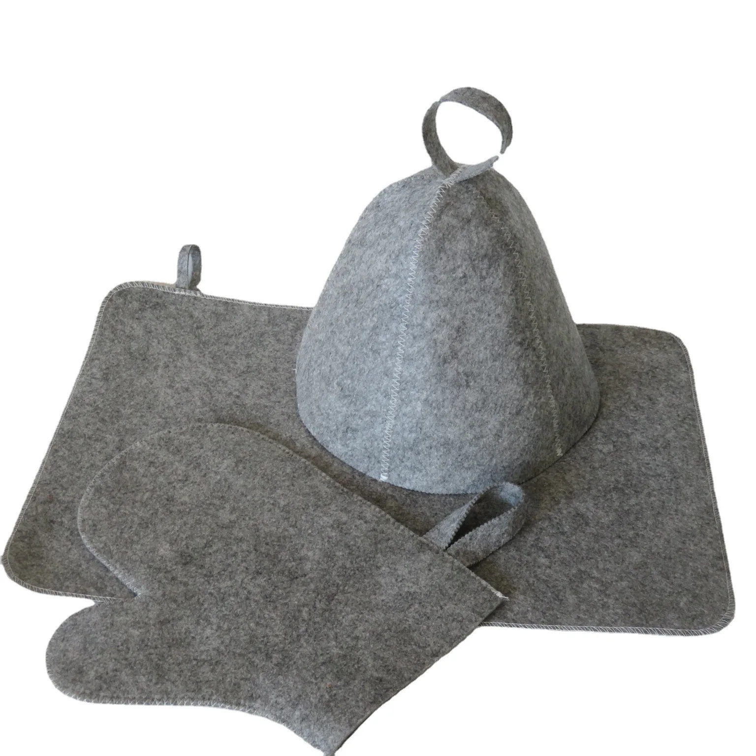 Manufacturer Wholesale Sauna Hat Cap Set Three-Piece Insulating Felt Gloves Dry Hair Cap with Water Absorption for Cleaning Use