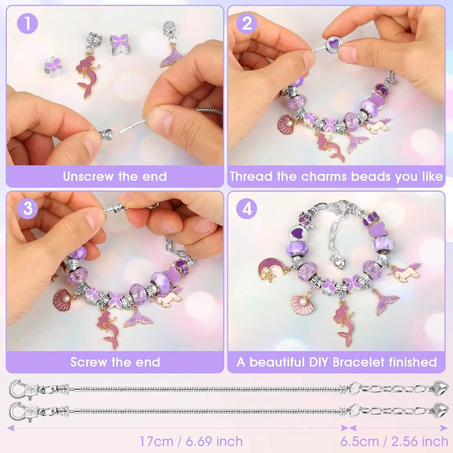 130 Pcs Charm Bracelet Making Kit Unicorn Mermaid Toy Jewelry Beads For Teenage Birthday, Christmas Stocking Gift