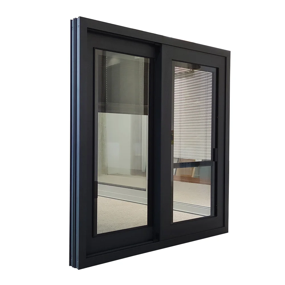 Aluminium glass sliding window double glazed with inserted blinds for privacy protection and heat insulation